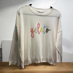 Loft Italian Ice Cream Gelato Embroidered Sweater Large Pink Blue Yellow Green